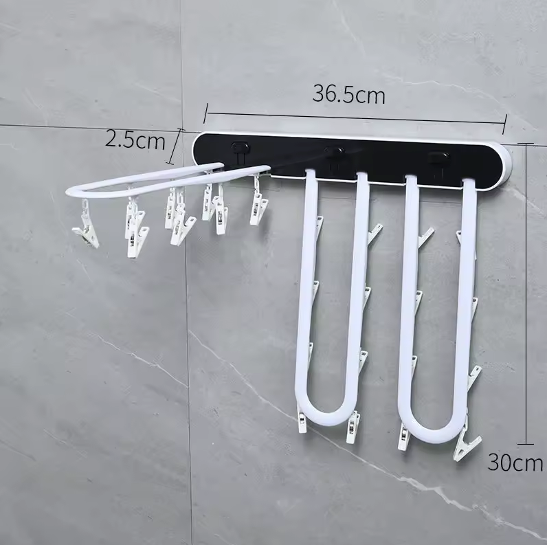 Étendoir Mural Pliable Multi-Pinces – Gain de place et Séchage Facile