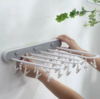 Étendoir Mural Pliable Multi-Pinces – Gain de place et Séchage Facile