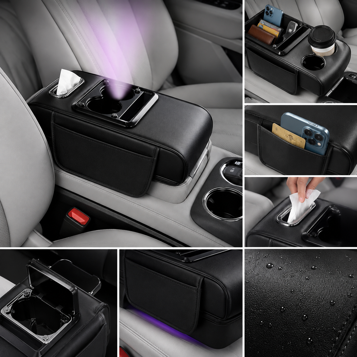 Organisateur Voiture Multifonction – Rangement & Porte-Gobelets