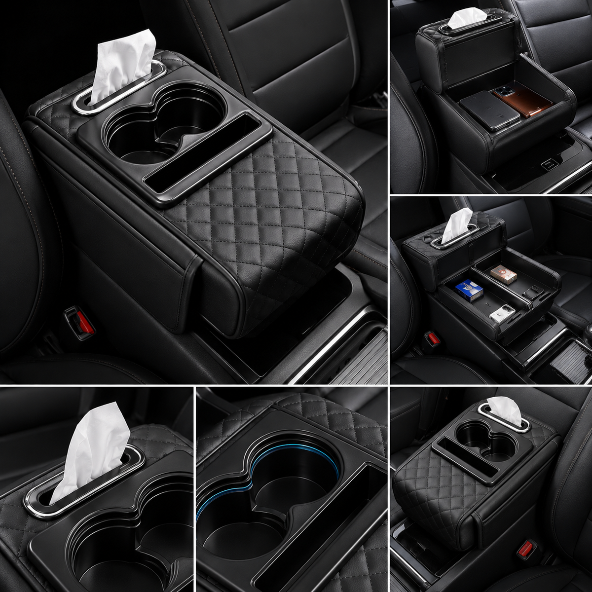 Organisateur Voiture Multifonction – Rangement & Porte-Gobelets