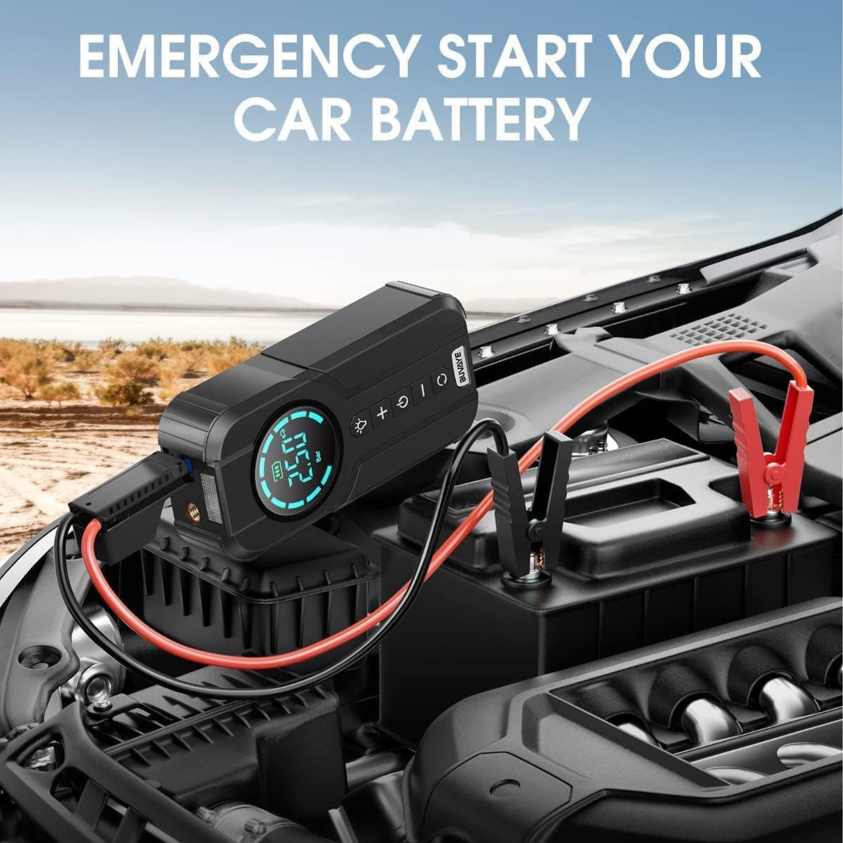Démarreur de Batterie 4-en-1 – Compresseur d’Air 150 PSI, Booster 12V, Lampe LED & Power Bank