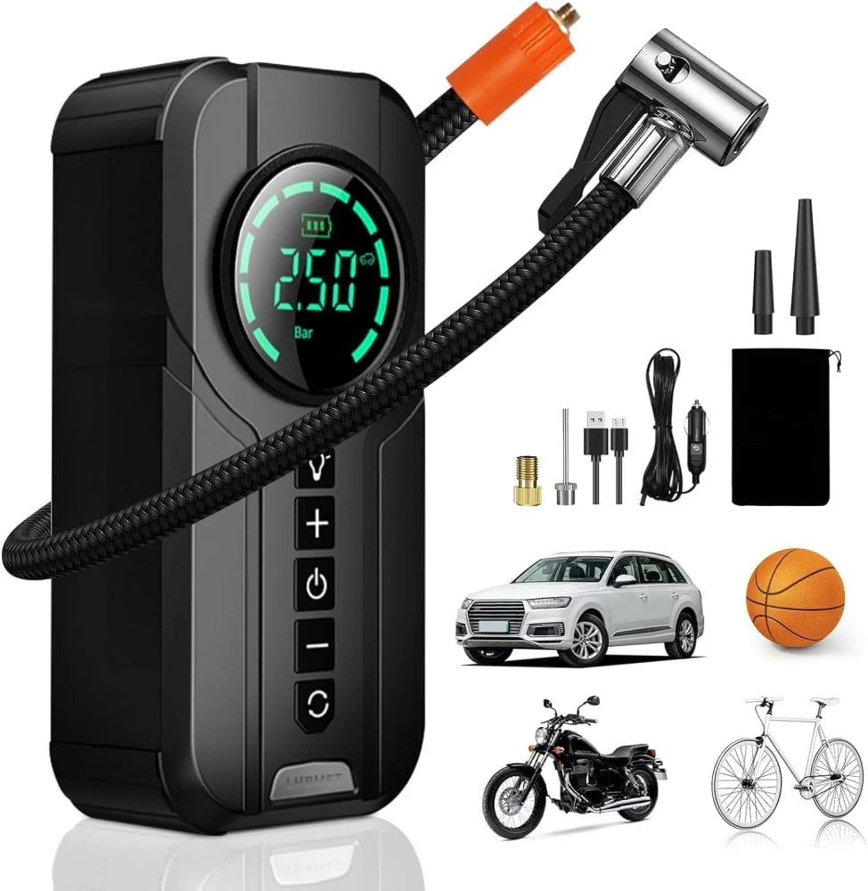 Démarreur de Batterie 4-en-1 – Compresseur d’Air 150 PSI, Booster 12V, Lampe LED & Power Bank