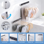 Étendoir Mural Pliable Multi-Pinces – Gain de place et Séchage Facile